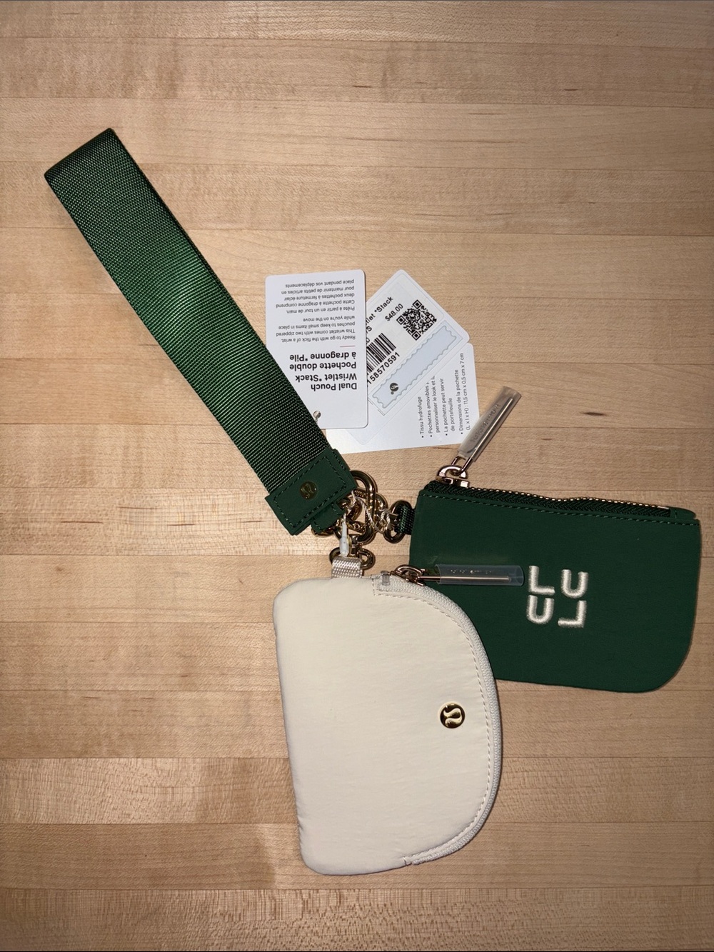 Lululemon Dual Pouch Wristlet Stack Cream/Green